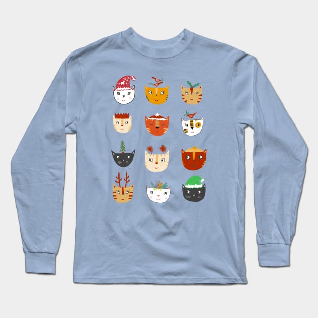 Christmas Cats Long Sleeve T-Shirt by NicSquirrell